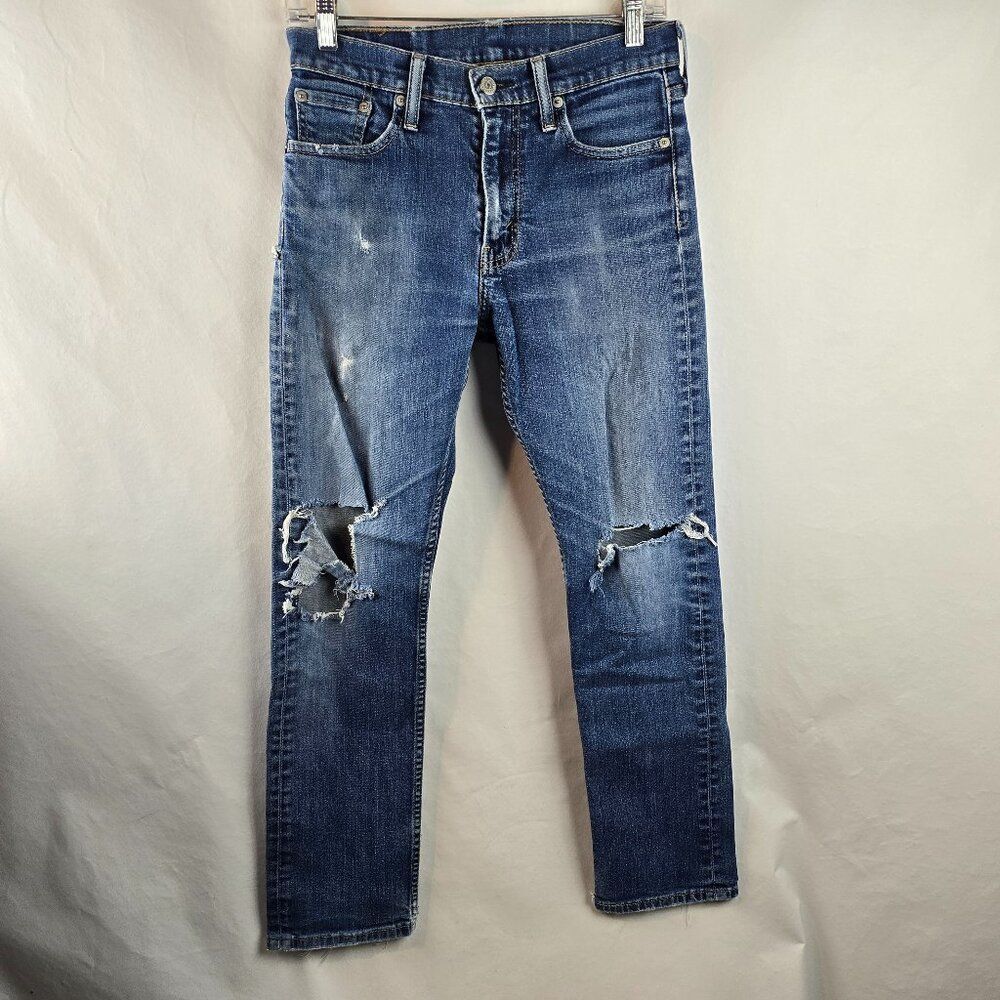 Levi's 513 Jeans Mens 29x30 Blue Distressed Skinny Stretch Denim Ripped Skater